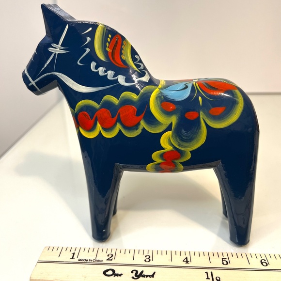 Nils Olsson Blue Dala Wood Swedish Horse 7” Inch Carved Hand Painted Vintage - Picture 16 of 16